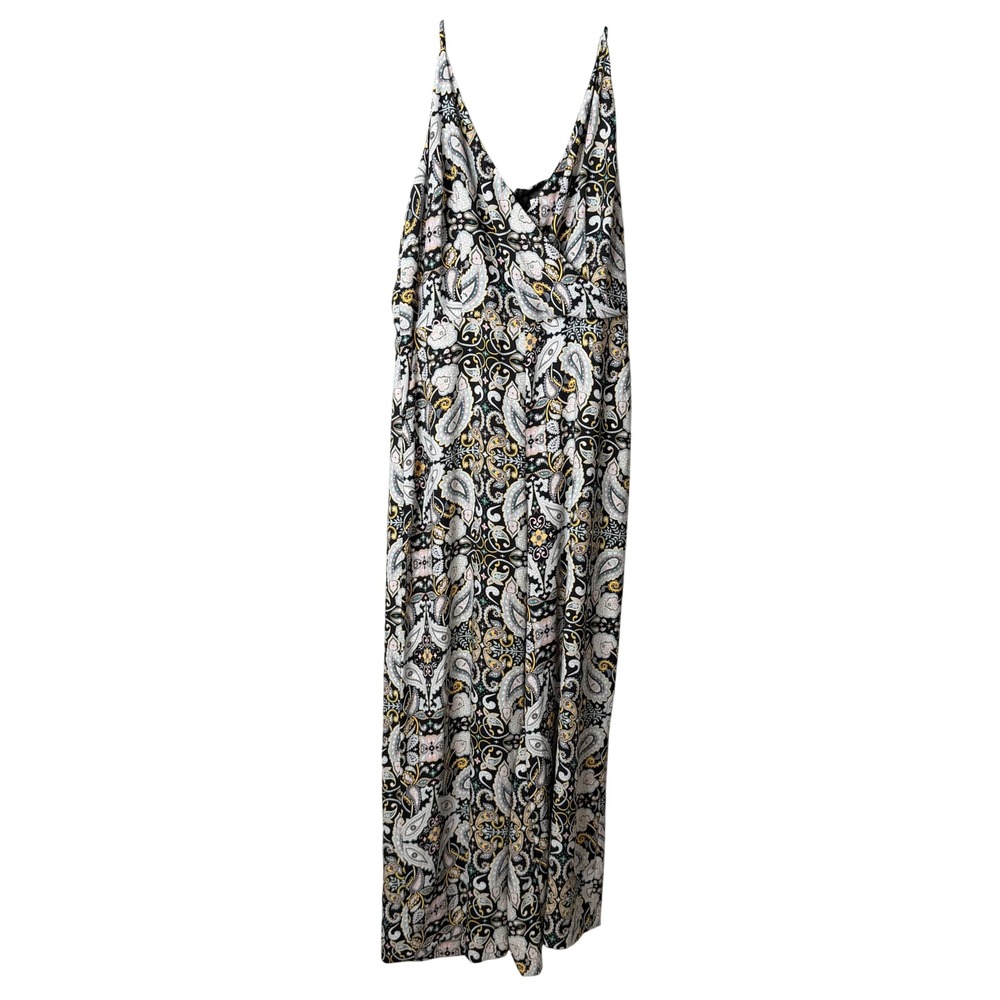 Loft Outlet Wide Leg Jumpsuit Womens 14 Black Paisley Print V Neck Sleeveless